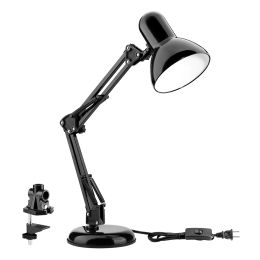 Swing Arm Desk Lamp, C-Clamp Table Lamp, Flexible Arm, Classic Architect Clamp-on Desk Lamp, Black Painted Lamp