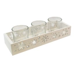 Wooden/Glass - Snowflake Candle Tray 1ct