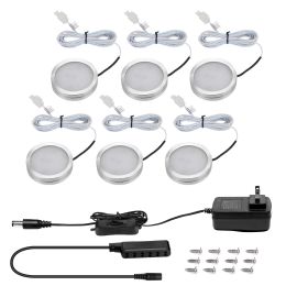 Pack of 6 Units, 5000K LED Kitchen Under Cabinet Lighting, 25W Halogen Equivalent Puck Lights, All Accessories Included