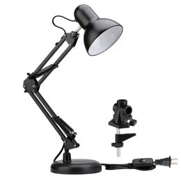 Black Painted LED Swing Arm Desk Lamp, C-Calmp Table Light with Classic Architect Clamp-on and Flexible Arm