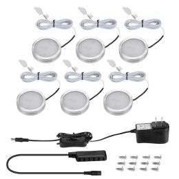 Pack of 6 Units, LED Under Cabinet Lighting Kit, 1020lm Puck Lights, 3000K, Warm White, All Accessories Included, Kitchen, Closet Lights