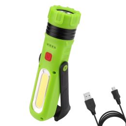 Multi-Mode Dimmable COB LED Flashlight with Built-in Magnets, USB Rechargeable 180 Degrees Rotatable Arm LED Work Light for Emergency
